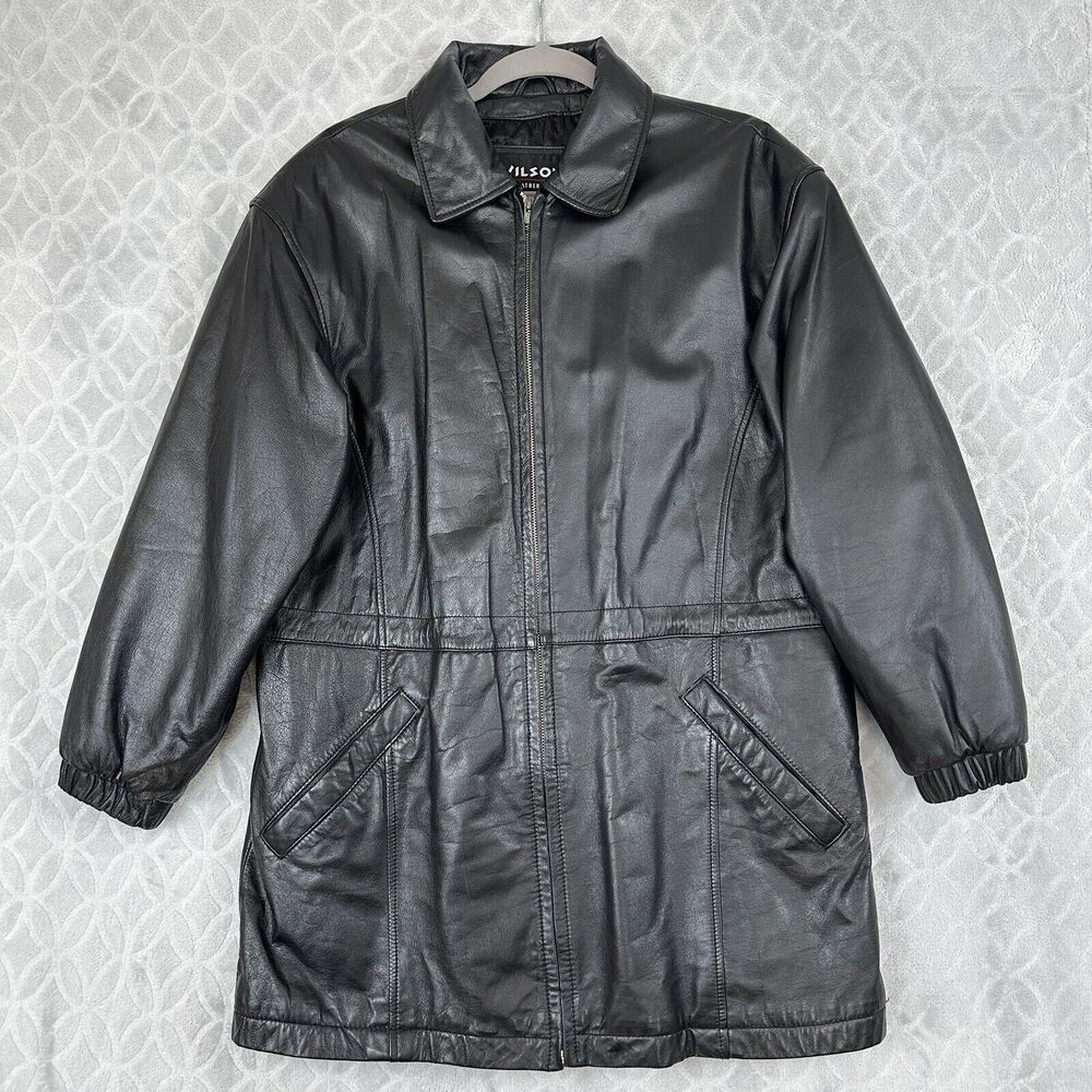 Vtg Wilsons Leather Jacket Mens Medium Black Quilted Coat 90s Grunge Barn Chore